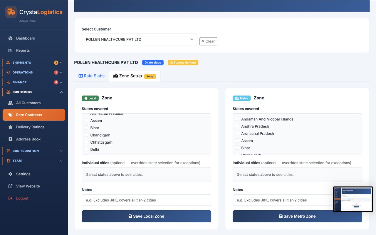 CrystaLogistics admin panel