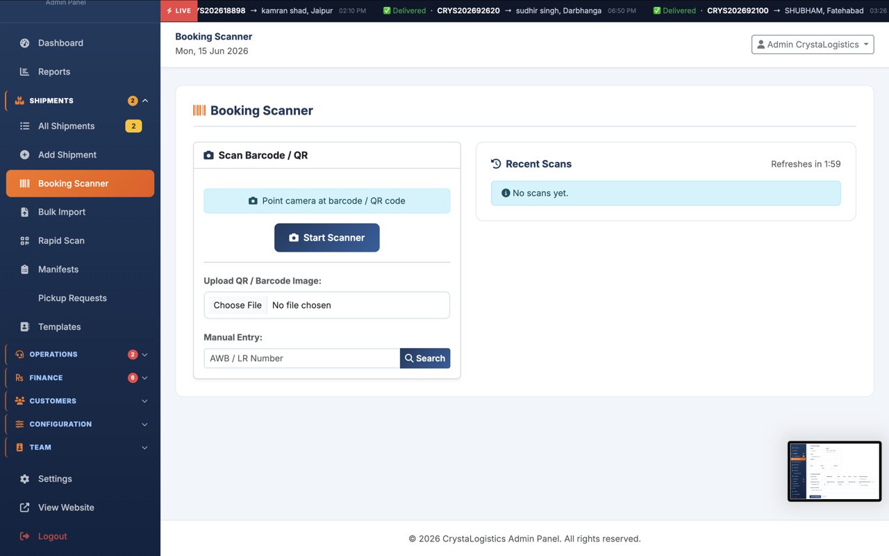 CrystaLogistics admin panel